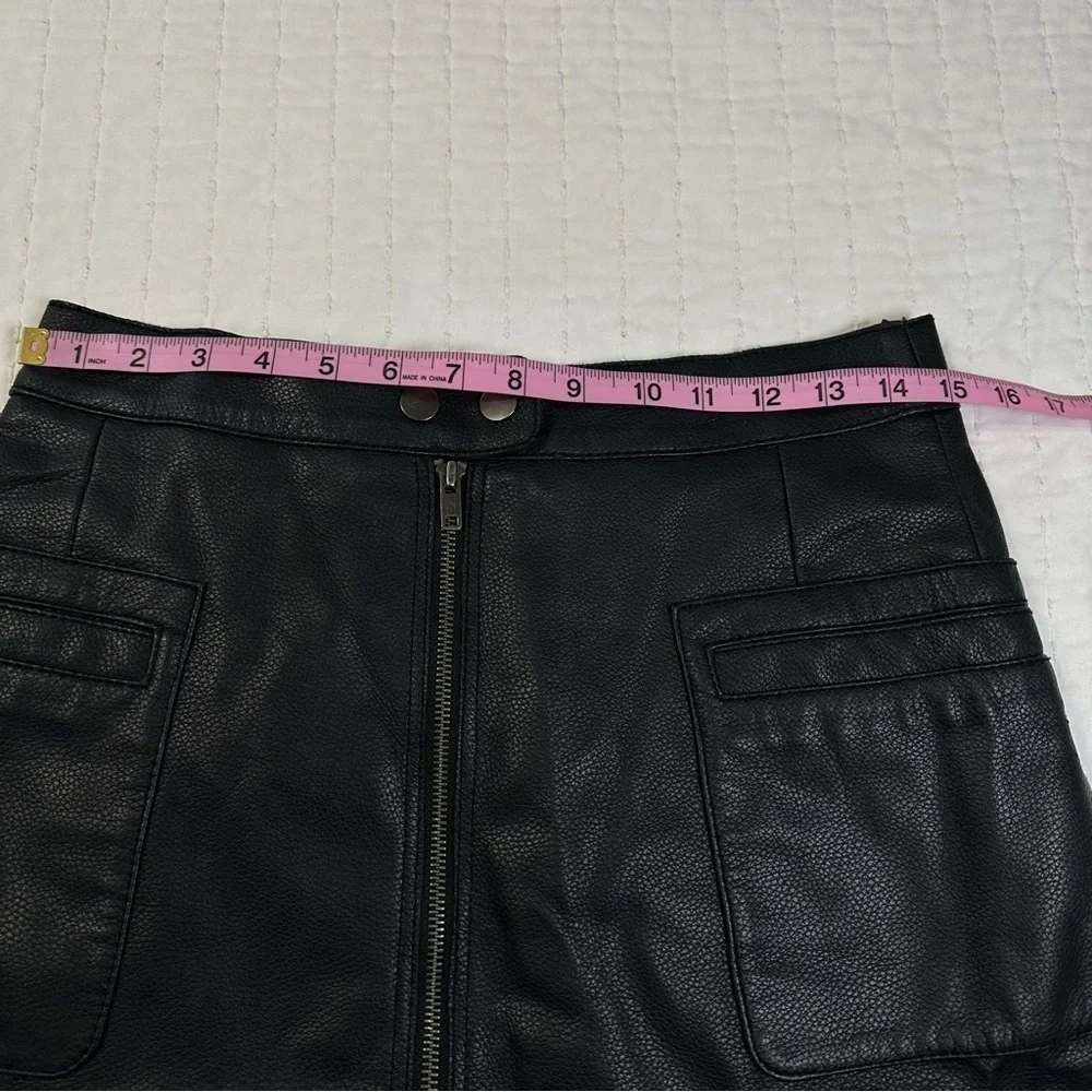 Free People Vegan Leather Black A-Line Zip Front Mini Skirt